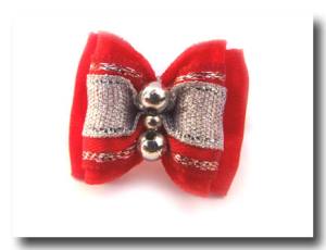 Hunde Schleife Exclusive `RED BIG SILVER PEARL