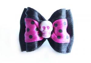 Hunde Schleife PINK DOTS SKULL Rockabilly Collektion