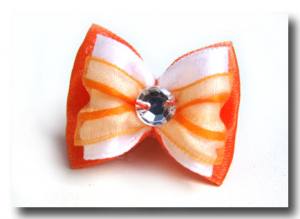 Hunde Schleife Exclusive`BIG ORANGE -WHITE STRASS