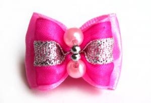 Hunde Schleife Exclusive PINK BIG SILVER PEARL