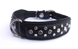 LUXUS Lederhalsband Ziegenleder mit Strass BLACK EXTREM WEICH