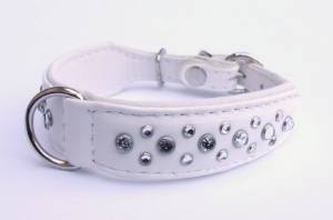LUXUS Lederhalsband Ziegenleder mit Strass WHITE EXTREM WEICH