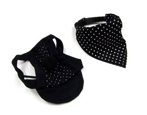 Hunde Mütze Cappy + Halstuch  SET BLACK DOTS für Hunde