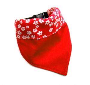 3 in 1 Hundehalstuch / Halsband doppelt  genäht RED FLOWERS