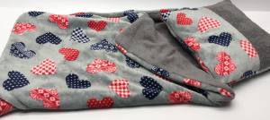 3 in 1 Handtuch, Schlafsack, Decke HEART BLUE-RED-GREY Gr.2