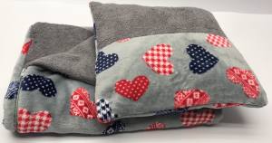 3 in 1 Handtuch, Schlafsack, Decke HEART BLUE-RED-GREY Gr.2