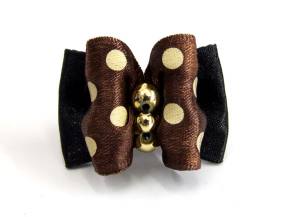 Hunde Schleife  * BRAUN GOLD DOTS *