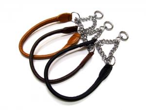 Rundlederhalsband mit Kettenzug SCHWARZ