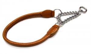 Rundlederhalsband mit Kettenzug SCHWARZ