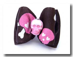 Hunde Schleife PINK SKULL Rockabilly Collektion