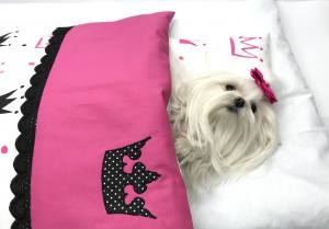 Hunde Bettdecke mit Kissen KRONE PINK HANDMADE