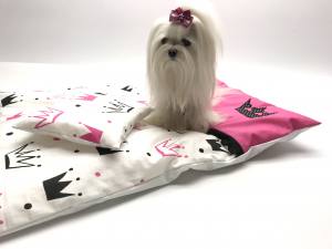 Hunde Bettdecke mit Kissen KRONE PINK HANDMADE