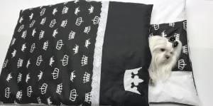 Hunde Bettdecke mit Kissen KRONE SCHWARZ