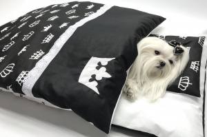 Hunde Bettdecke mit Kissen KRONE SCHWARZ