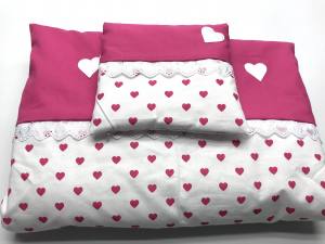 Hunde Bettdecke mit Kissen LITTLE PINK HEART HANDMADE