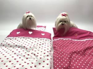Hunde Bettdecke mit Kissen LITTLE PINK HEART HANDMADE