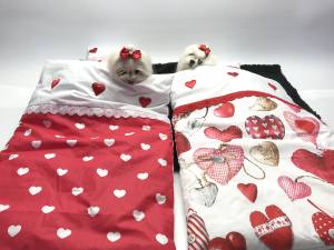 Hunde Bettdecke mit Kissen LITTLE RED HEART HANDMADE