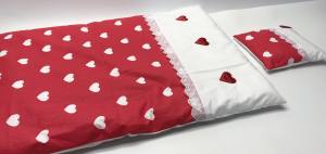 Hunde Bettdecke mit Kissen LITTLE RED HEART HANDMADE