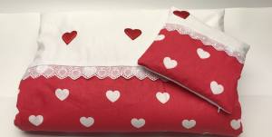 Hunde Bettdecke mit Kissen LITTLE RED HEART HANDMADE