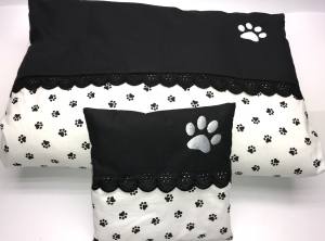 Hunde Bettdecke mit Kissen PFOTEN