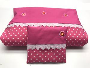 Hunde Bettdecke mit Kissen PINK DOTS