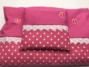 Hunde Bettdecke mit Kissen PINK DOTS