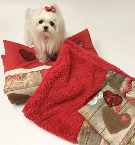 3 teile Hunde Bettdecke mit Kissen,Decke Weihnachten Herzen