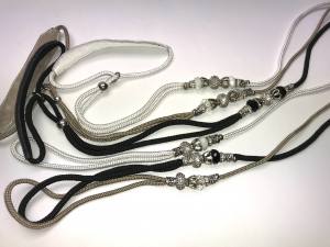 CHAMPION WHITE Vorführleine,Ausstellungsleine 4 mm Lederhalsung