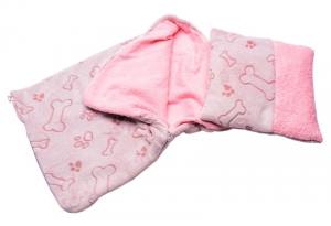 Doppelseitiger Bademantel für Hunde KNOCHEN ROSA