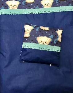 Hunde Bettdecke mit Kissen Blau Malteser HANDMADE