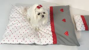 Hunde Bettdecke mit Kissen GREY HEART HANDMADE