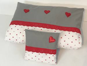 Hunde Bettdecke mit Kissen GREY HEART HANDMADE