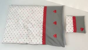 Hunde Bettdecke mit Kissen GREY HEART HANDMADE