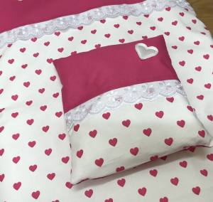 Hunde Bettdecke mit Kissen LITTLE PINK HEART HANDMADE