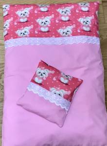 Hunde Bettdecke mit Kissen Rosa Malteser HANDMADE