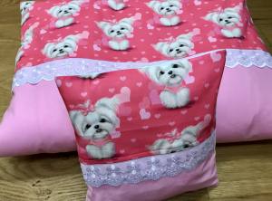 Hunde Bettdecke mit Kissen Rosa Malteser HANDMADE