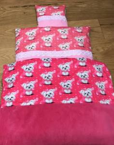 Hunde Bettdecke mit Kissen Rosa Malteser HANDMADE