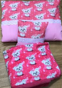 Hunde Bettdecke mit Kissen Rosa Malteser HANDMADE