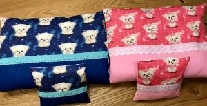 Hunde Bettdecke mit Kissen Rosa Malteser HANDMADE