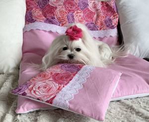 Hunde Bettdecke mit Kissen BLUMEN