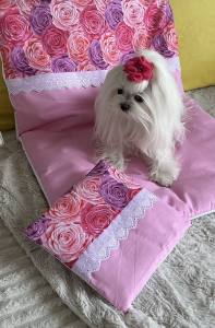 Hunde Bettdecke mit Kissen BLUMEN