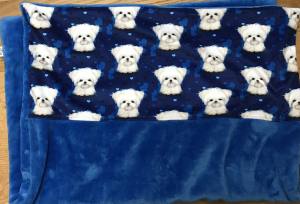 Hunde-Decke Kuscheldecke MALTESER BLAU HANDMADE