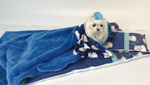 Hunde-Decke Kuscheldecke MALTESER BLAU HANDMADE