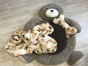 Hundebett Teddy braun /beige mit Decke,Kissen,Knochen