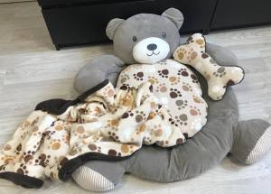 Hundebett Teddy braun /beige mit Decke,Kissen,Knochen