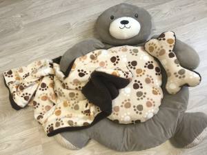 Hundebett Teddy braun /beige mit Decke,Kissen,Knochen