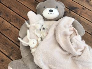 Hundebett Teddy braun /beige mit Decke,Kissen,Knochen,Schnüffeltepich