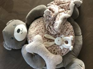 Hundebett Teddy braun /beige mit Decke,Kissen,Knochen,Schnüffeltepich