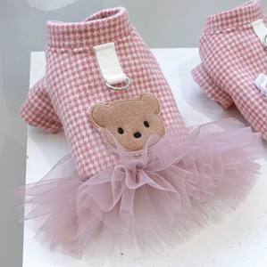 Hundekleid,Mantel Bärchen rosa  mit D-Ring