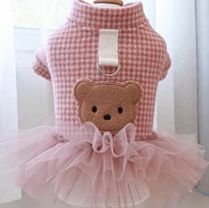 Hundekleid,Mantel Bärchen rosa  mit D-Ring